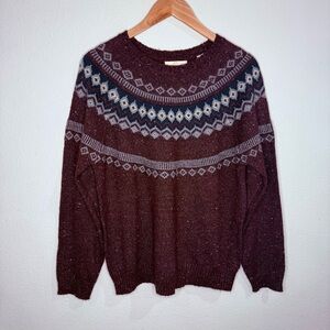 Original Weatherproof Vintage Fair Isle Sweater Burgundy/Grey Women’s Size Large